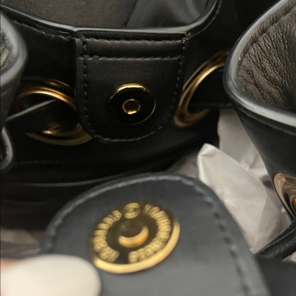 Karl Lagerfeld Black Leather Drawstring Bucket Bag - Picture 14 of 16